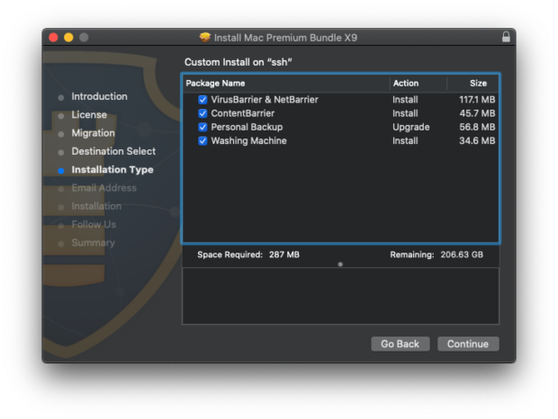 Het installatieprogramma voor de Intego Mac Premium Bundle X9